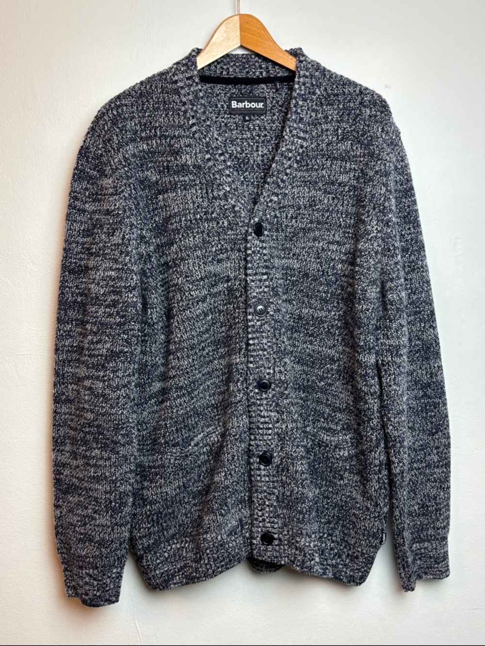 Barbour Men's XL‎ V-Neck Button-Up Wool Cardigan Sweater Heritage Blue Gray Marl